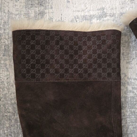 GUCCI MICROGUCCISSIMA BROWN SUEDE SHEARLING Platform KNEE HIGH BOOTS SZ 39 - Picture 3 of 10